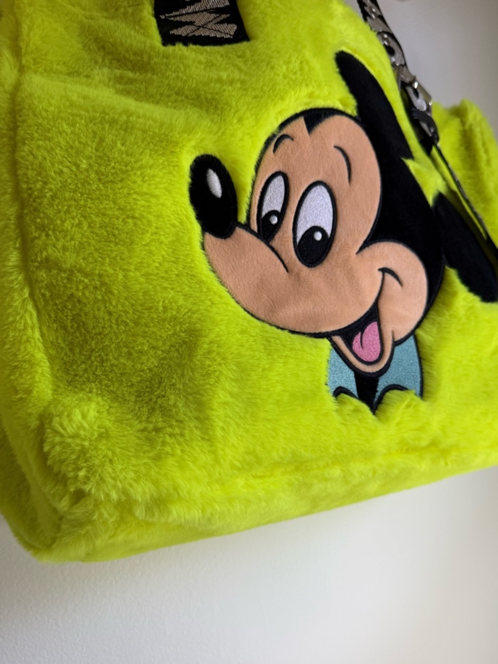 Disney Parks Mickey Mouse Faux Fur Neon Yellow Tote Bag - Picture 2 of 6